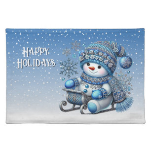Sliding Snowman Christmas Holiday Table Cloth Placemat