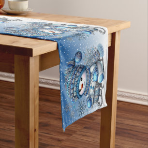 Sliding Snowman Christmas Holiday Table Runner