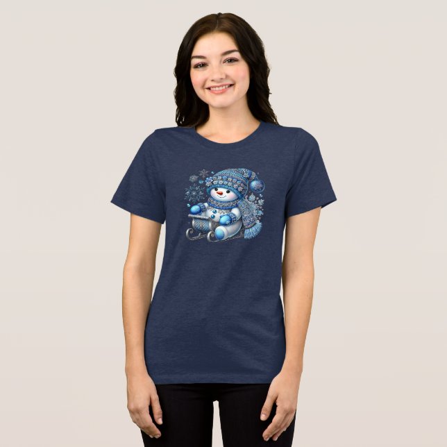 Sliding Snowman Christmas Holiday Women's T-Shirt Tri-Blend Shirt (Front Full)