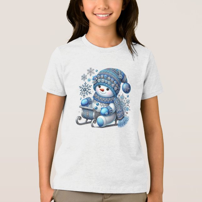 Sliding Snowman Holiday T-Shirt Tri-Blend Shirt (Front)