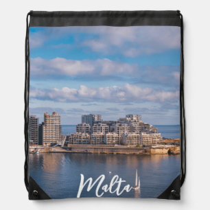 Sliema harbor and skyscrapers in Malta Drawstring Bag