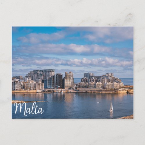 Sliema harbor and skyscrapers in Malta Postcard