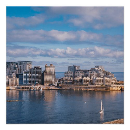 Sliema harbor and skyscrapers in Malta Poster