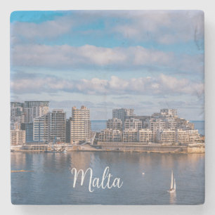 Sliema harbor and skyscrapers in Malta Stone Coaster