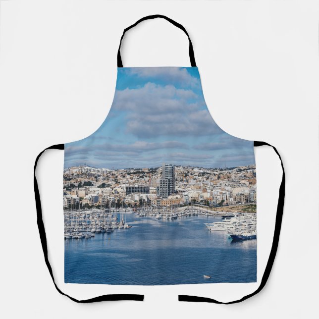 Sliema harbor with modern buildings and boats apron (Front)