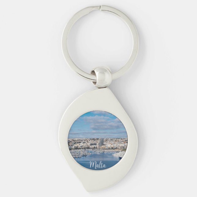 Sliema harbor with modern buildings and boats key keychain (Front)