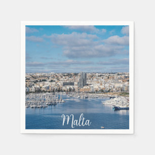 Sliema harbor with modern buildings and boats napkins