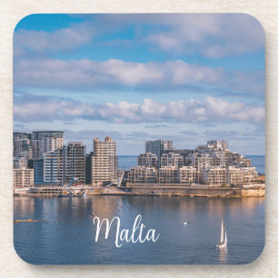 Sliema harbour and skyscrapers in Malta Beverage Coaster