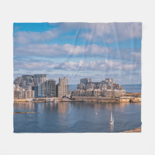 Sliema harbour and skyscrapers in Malta Fleece Blanket