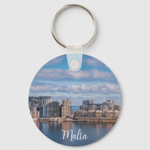 Sliema harbour and skyscrapers in Malta Keychain