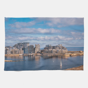 Sliema harbour and skyscrapers in Malta Kitchen Towel