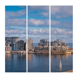 Sliema harbour and skyscrapers in Malta Triptych