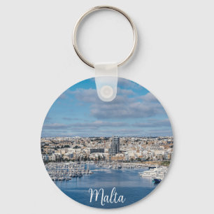 Sliema harbour with modern buildings and boats keychain