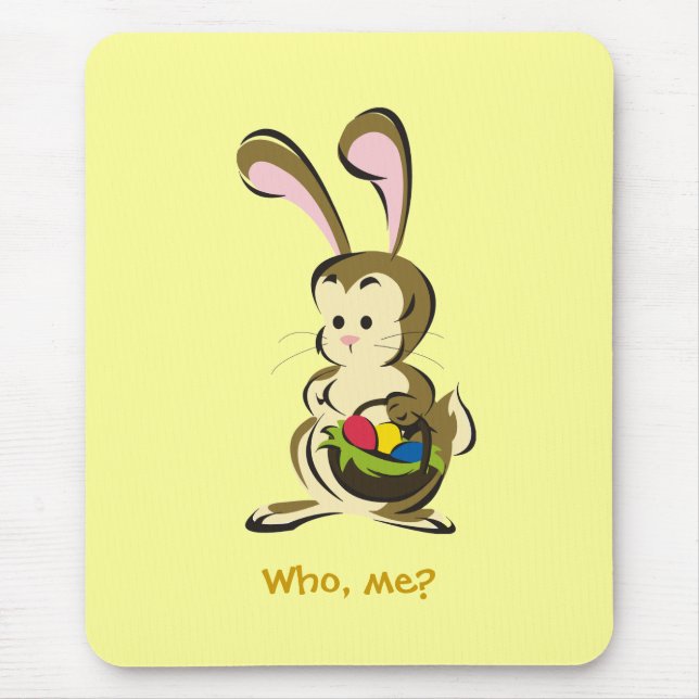 Slightly bemused Easter Bunny and basket of eggs Mouse Pad (Front)