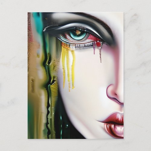 Slightly Creepy but Beautiful Woman with Tears Postcard