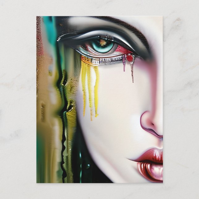 Slightly Creepy but Beautiful Woman with Tears Postcard (Front)