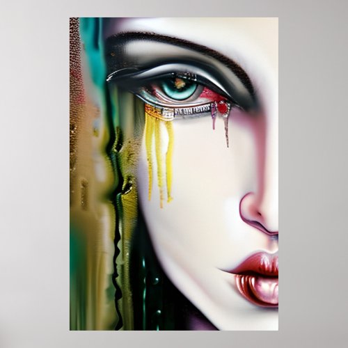 Slightly Creepy but Beautiful Woman with Tears Poster