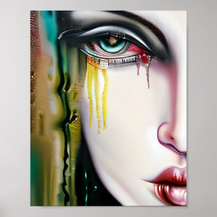 Slightly Creepy but Beautiful Woman with Tears Poster