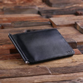 Slim Black Classic Monogram Bifold Leather Wallet (Front Top)
