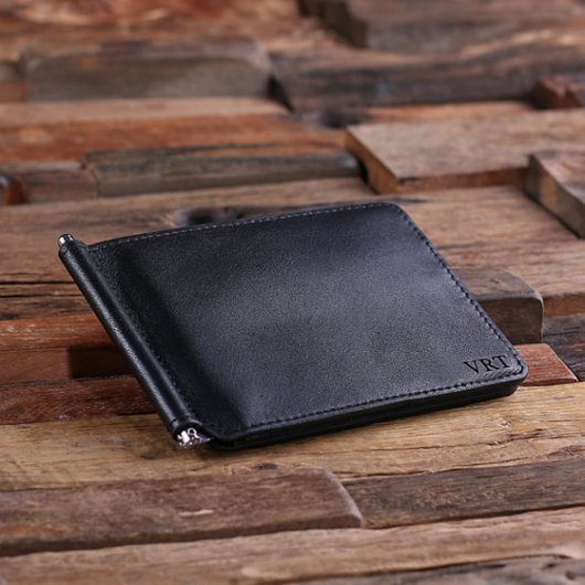 Slim Black Classic Monogram Bifold Leather Wallet (Front Top)