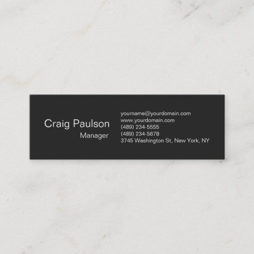 Slim Contemporary Dark Gray Mini Business Card