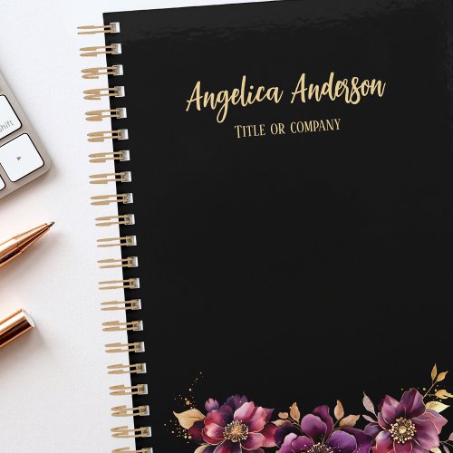 Slim Custom name Elegant Purple Golden Floral  Planner