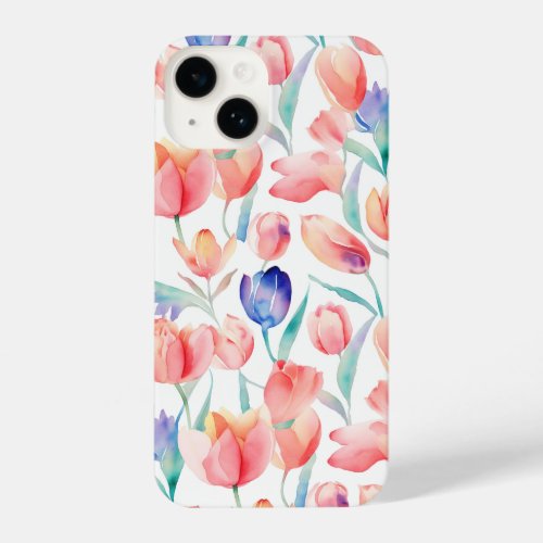 Slim Fit Watercolor Tulips Pattern iPhone 14 Case