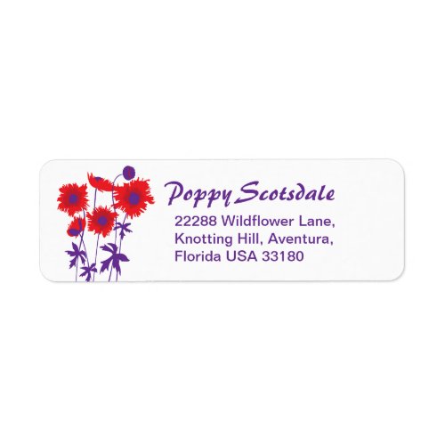 Slim graphic floral poppies reply address labels