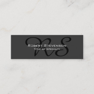 Slim Gray Black Script Monogram Business Card