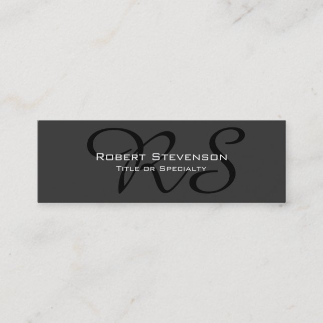 Slim Gray Black Script Monogram Business Card (Front)