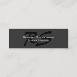 Slim Gray Black Script Monogram Mini Business Card