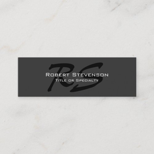 Slim Gray Black Script Monogram Mini Business Card