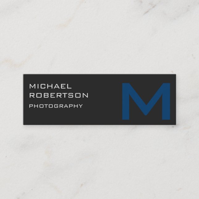Slim Gray Blue Monogram Photographer Business Card (Front)