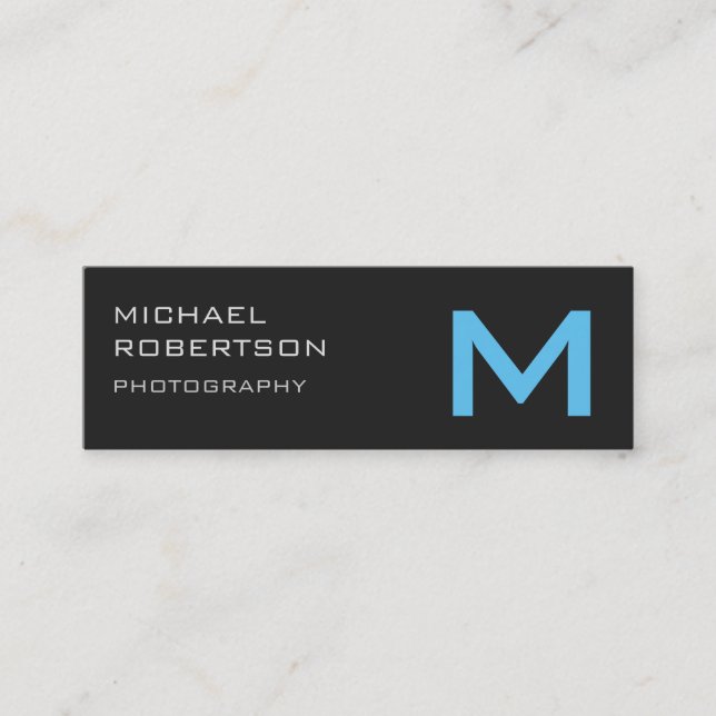Slim Gray Blue Monogram Photographer Business Card (Front)