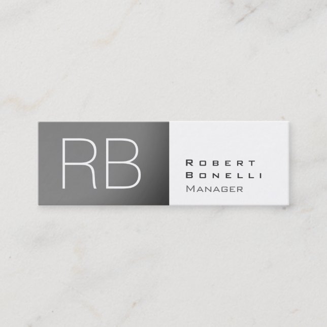 Slim Grey White Monogram Manager Business Card (Front)