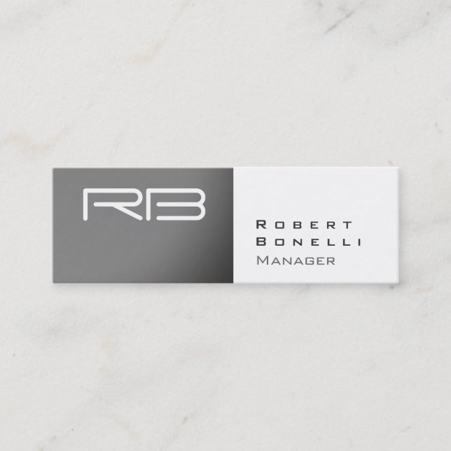 Slim Grey White Monogram Manager Business Card (Front)