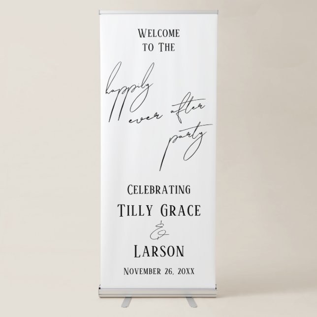 Slim Handwriting Happily Ever After Party Welcome Retractable Banner (Front)