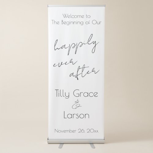 Slim Handwriting Happily Ever After Welcome Retractable Banner