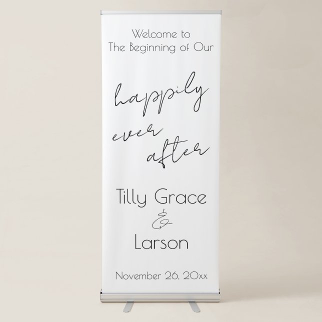 Slim Handwriting Happily Ever After Welcome Retractable Banner (Front)