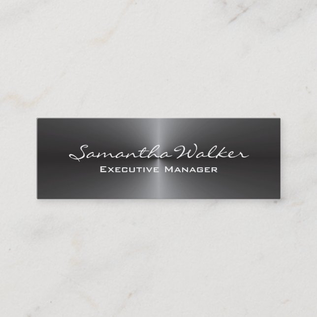 Slim Handwriting Modern Trendy Metallic Grey Mini Business Card (Front)