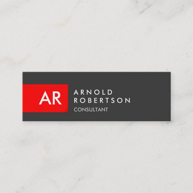 Slim Monogram Gray Red Stripe Business Card (Front)
