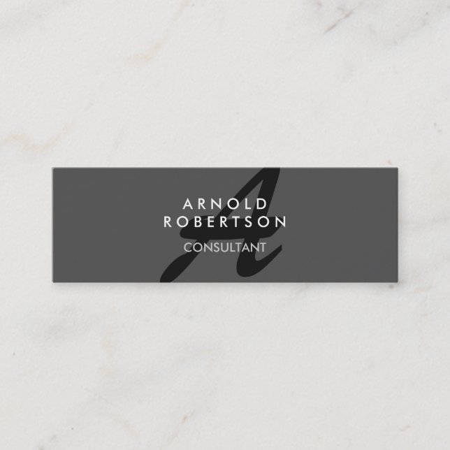 Slim Monogram Plain Gray Trendy Business Card (Front)