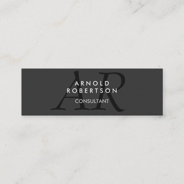 Slim Monogram Plain Gray Trendy Business Card (Front)