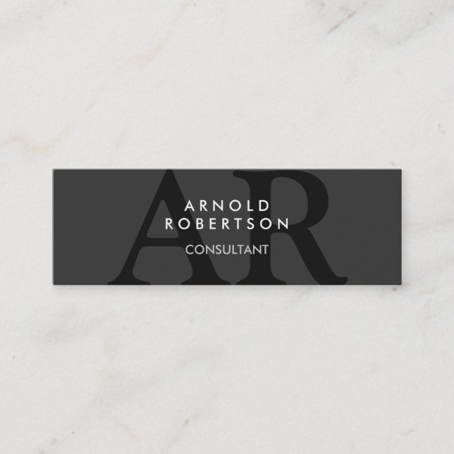 Slim Monogram Plain Gray Trendy Business Card (Front)