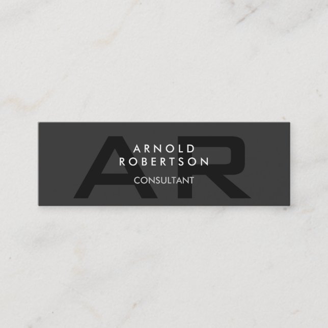 Slim Monogram Plain Gray Trendy Business Card (Front)