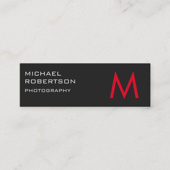 Slim Red Gray Monogram Photographer Business Card (Front)