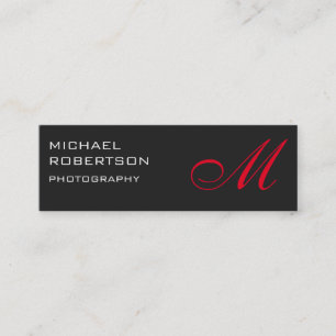 Slim Red Gray Monogram Photographer Business Card