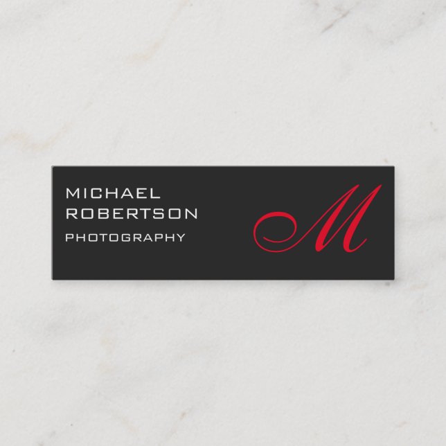 Slim Red Gray Monogram Photographer Business Card (Front)
