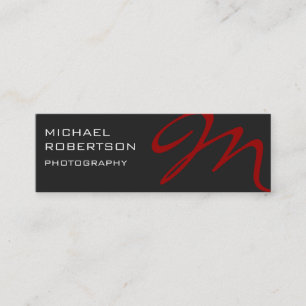 Slim Red Gray Monogram Photographer Business Card