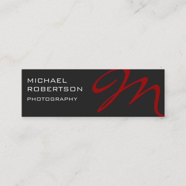Slim Red Gray Monogram Photographer Business Card (Front)